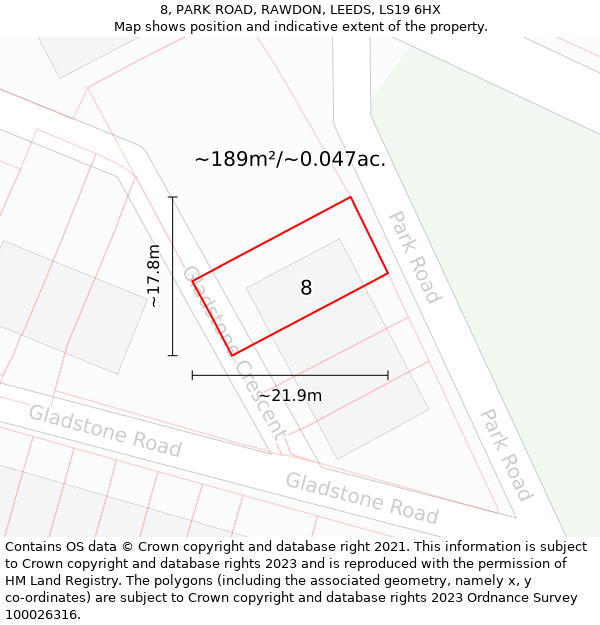 8, PARK ROAD, RAWDON, LEEDS, LS19 6HX: Plot and title map