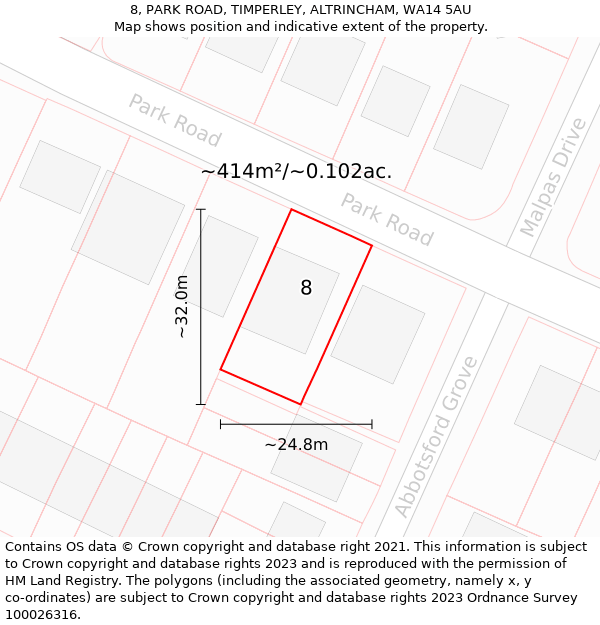8, PARK ROAD, TIMPERLEY, ALTRINCHAM, WA14 5AU: Plot and title map