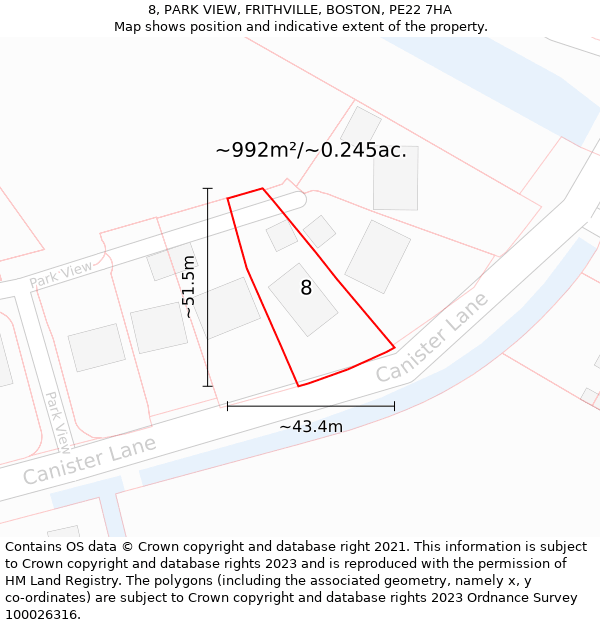 8, PARK VIEW, FRITHVILLE, BOSTON, PE22 7HA: Plot and title map