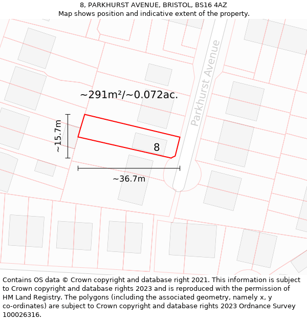 8, PARKHURST AVENUE, BRISTOL, BS16 4AZ: Plot and title map
