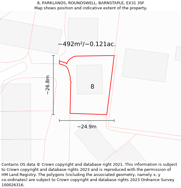 8, PARKLANDS, ROUNDSWELL, BARNSTAPLE, EX31 3SF: Plot and title map