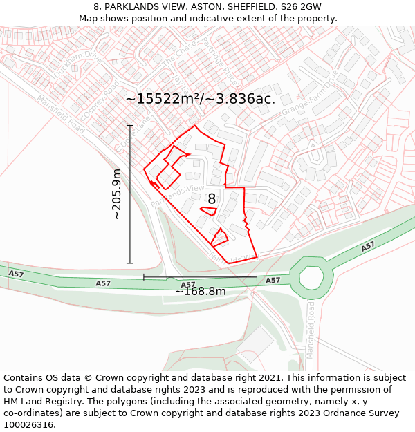 8, PARKLANDS VIEW, ASTON, SHEFFIELD, S26 2GW: Plot and title map