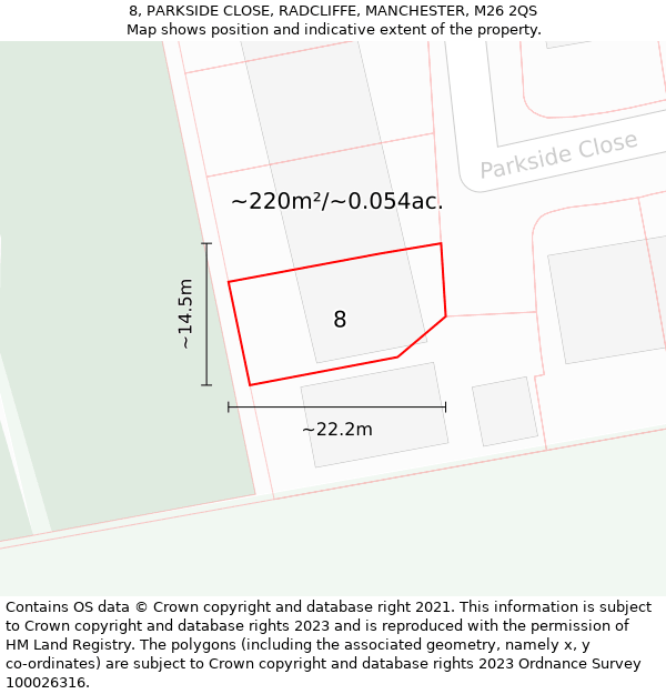 8, PARKSIDE CLOSE, RADCLIFFE, MANCHESTER, M26 2QS: Plot and title map