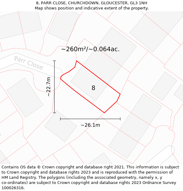 8, PARR CLOSE, CHURCHDOWN, GLOUCESTER, GL3 1NH: Plot and title map