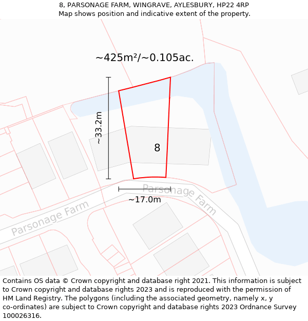 8, PARSONAGE FARM, WINGRAVE, AYLESBURY, HP22 4RP: Plot and title map