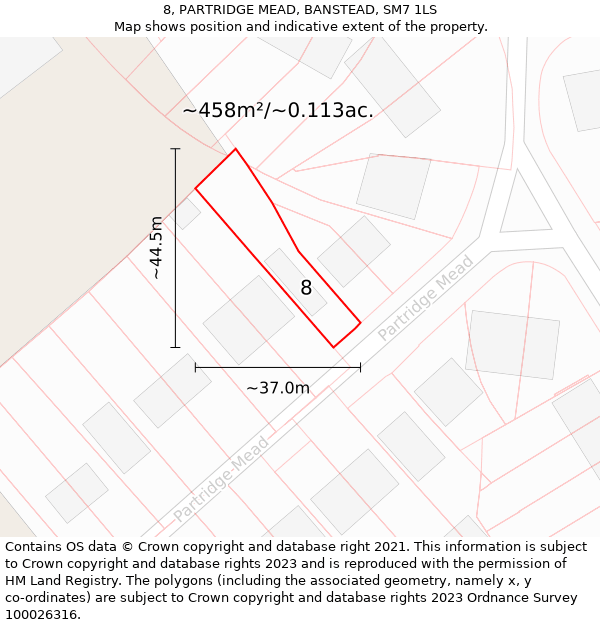 8, PARTRIDGE MEAD, BANSTEAD, SM7 1LS: Plot and title map