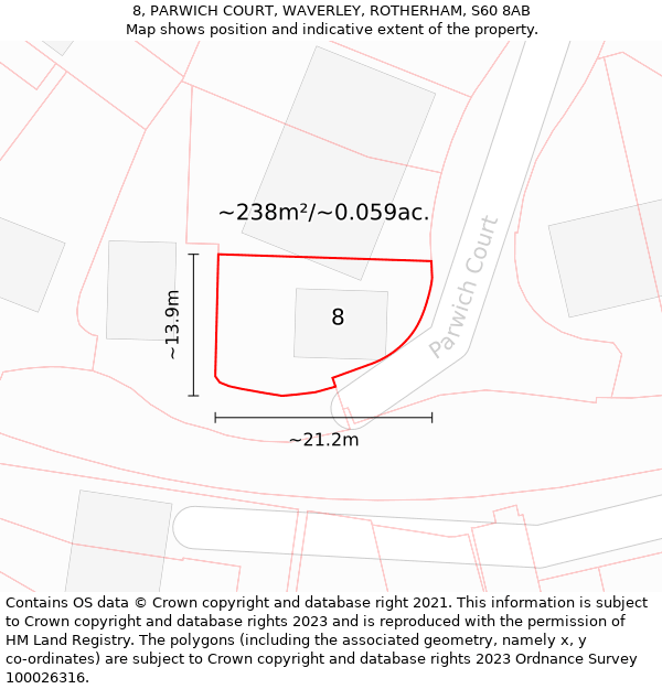 8, PARWICH COURT, WAVERLEY, ROTHERHAM, S60 8AB: Plot and title map