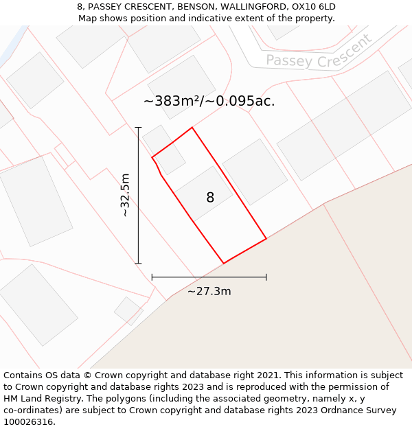 8, PASSEY CRESCENT, BENSON, WALLINGFORD, OX10 6LD: Plot and title map