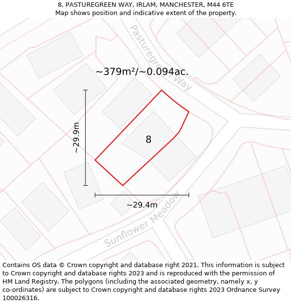 8, PASTUREGREEN WAY, IRLAM, MANCHESTER, M44 6TE: Plot and title map