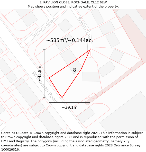 8, PAVILION CLOSE, ROCHDALE, OL12 6EW: Plot and title map