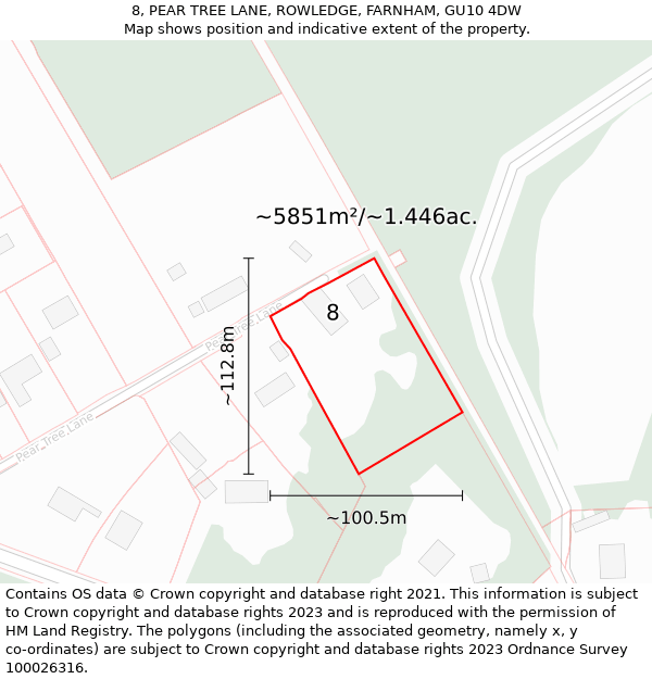 8, PEAR TREE LANE, ROWLEDGE, FARNHAM, GU10 4DW: Plot and title map