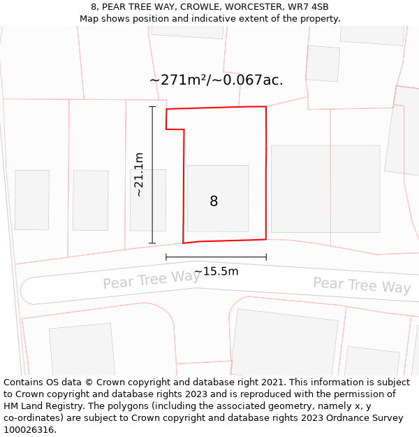 8, PEAR TREE WAY, CROWLE, WORCESTER, WR7 4SB: Plot and title map