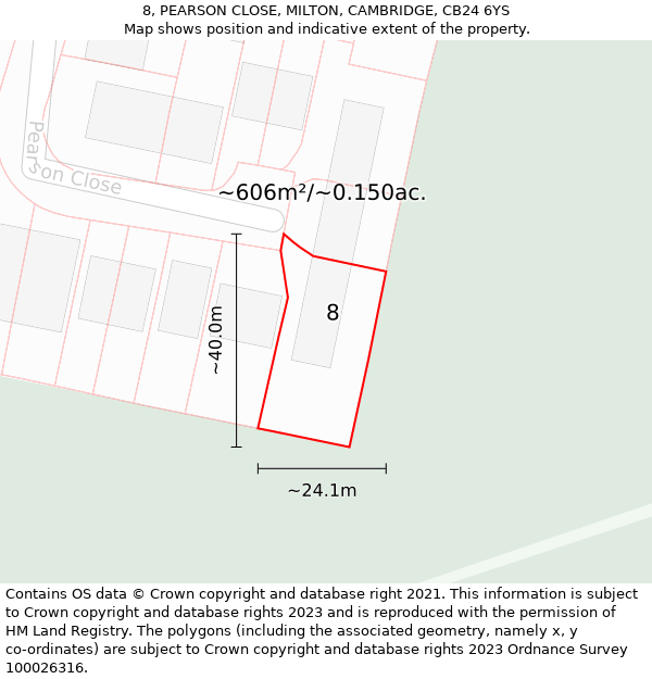 8, PEARSON CLOSE, MILTON, CAMBRIDGE, CB24 6YS: Plot and title map