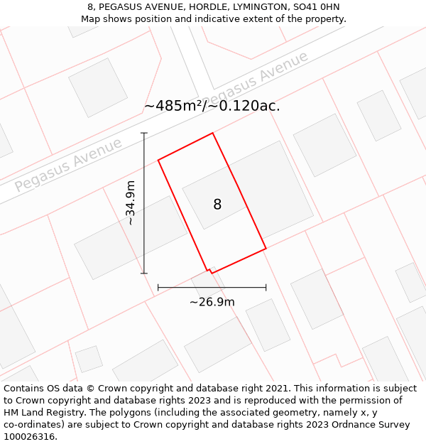 8, PEGASUS AVENUE, HORDLE, LYMINGTON, SO41 0HN: Plot and title map