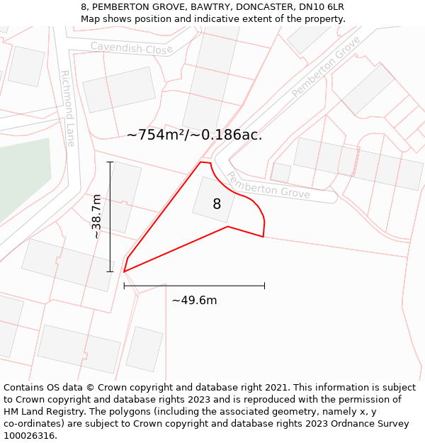 8, PEMBERTON GROVE, BAWTRY, DONCASTER, DN10 6LR: Plot and title map