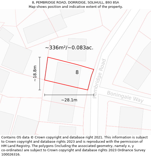 8, PEMBRIDGE ROAD, DORRIDGE, SOLIHULL, B93 8SA: Plot and title map