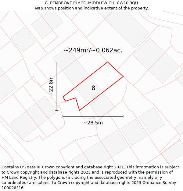 8, PEMBROKE PLACE, MIDDLEWICH, CW10 9QU: Plot and title map