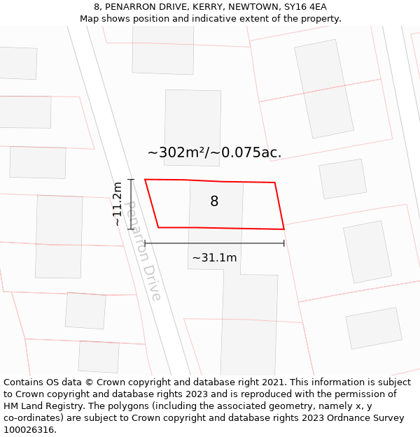 8, PENARRON DRIVE, KERRY, NEWTOWN, SY16 4EA: Plot and title map