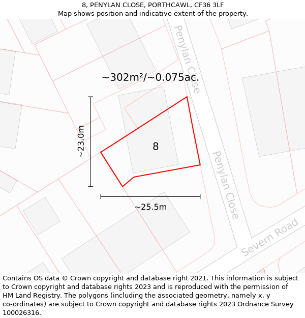 8, PENYLAN CLOSE, PORTHCAWL, CF36 3LF: Plot and title map