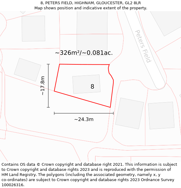 8, PETERS FIELD, HIGHNAM, GLOUCESTER, GL2 8LR: Plot and title map