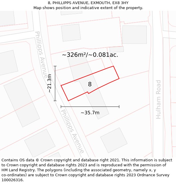 8, PHILLIPPS AVENUE, EXMOUTH, EX8 3HY: Plot and title map