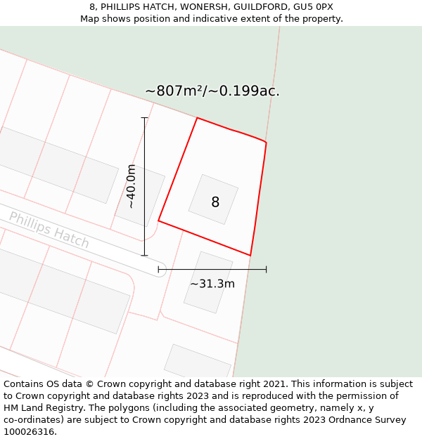 8, PHILLIPS HATCH, WONERSH, GUILDFORD, GU5 0PX: Plot and title map