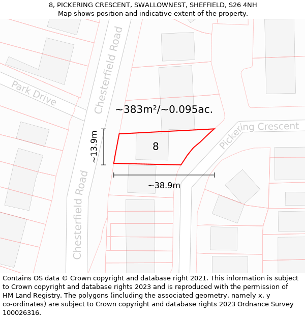 8, PICKERING CRESCENT, SWALLOWNEST, SHEFFIELD, S26 4NH: Plot and title map