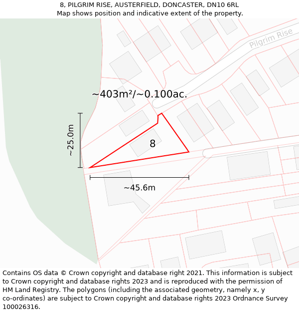 8, PILGRIM RISE, AUSTERFIELD, DONCASTER, DN10 6RL: Plot and title map