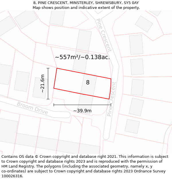 8, PINE CRESCENT, MINSTERLEY, SHREWSBURY, SY5 0AY: Plot and title map