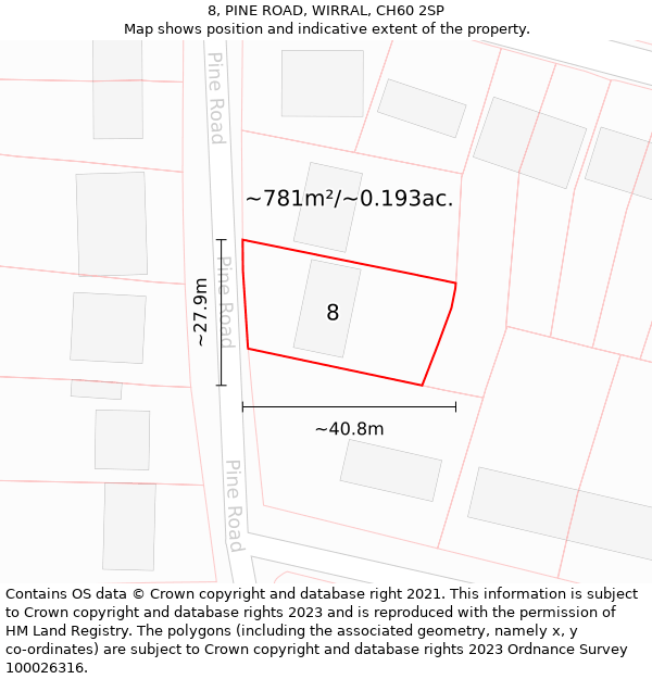 8, PINE ROAD, WIRRAL, CH60 2SP: Plot and title map