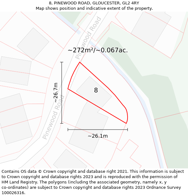 8, PINEWOOD ROAD, GLOUCESTER, GL2 4RY: Plot and title map