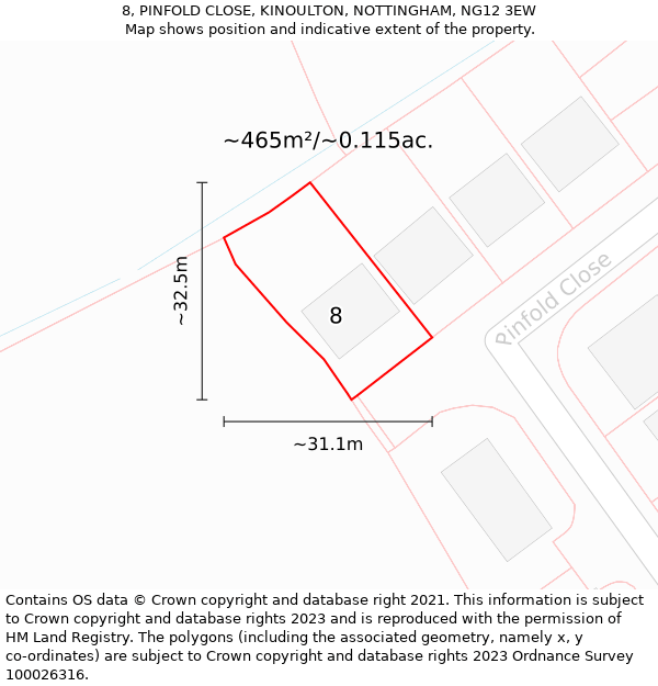 8, PINFOLD CLOSE, KINOULTON, NOTTINGHAM, NG12 3EW: Plot and title map