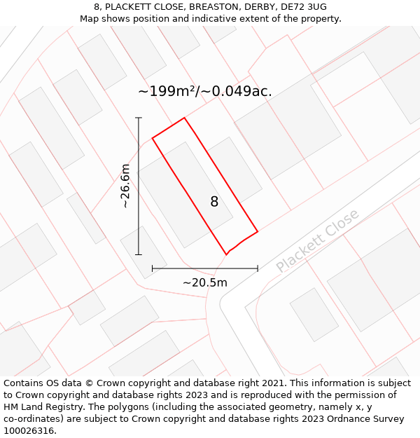 8, PLACKETT CLOSE, BREASTON, DERBY, DE72 3UG: Plot and title map