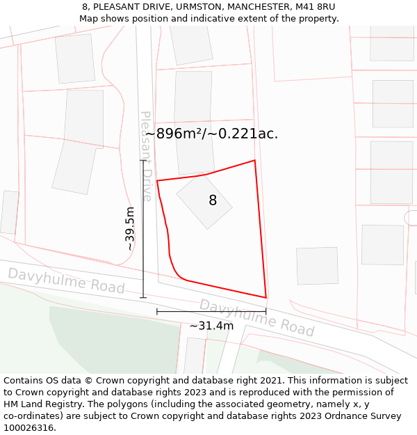 8, PLEASANT DRIVE, URMSTON, MANCHESTER, M41 8RU: Plot and title map