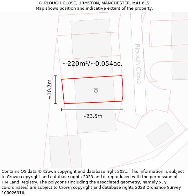 8, PLOUGH CLOSE, URMSTON, MANCHESTER, M41 6LS: Plot and title map