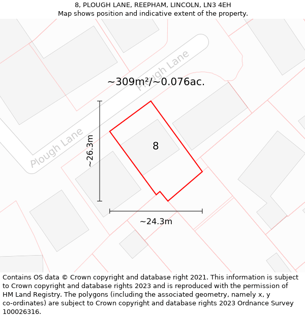 8, PLOUGH LANE, REEPHAM, LINCOLN, LN3 4EH: Plot and title map