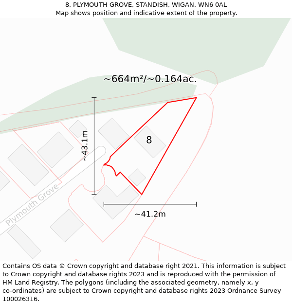 8, PLYMOUTH GROVE, STANDISH, WIGAN, WN6 0AL: Plot and title map