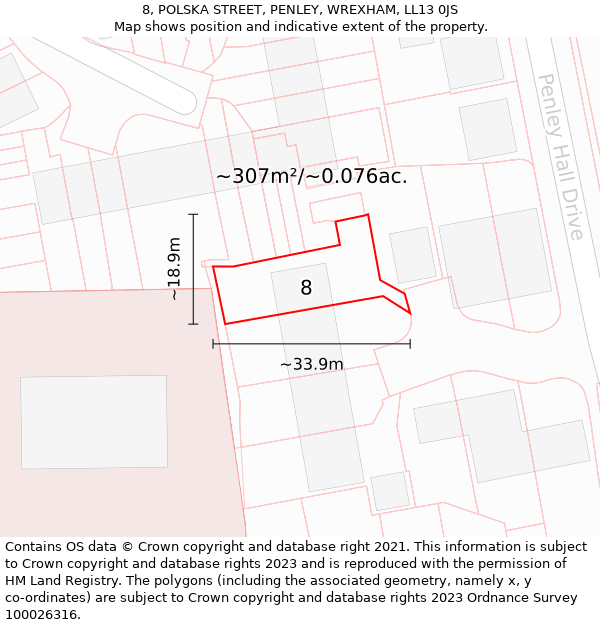 8, POLSKA STREET, PENLEY, WREXHAM, LL13 0JS: Plot and title map