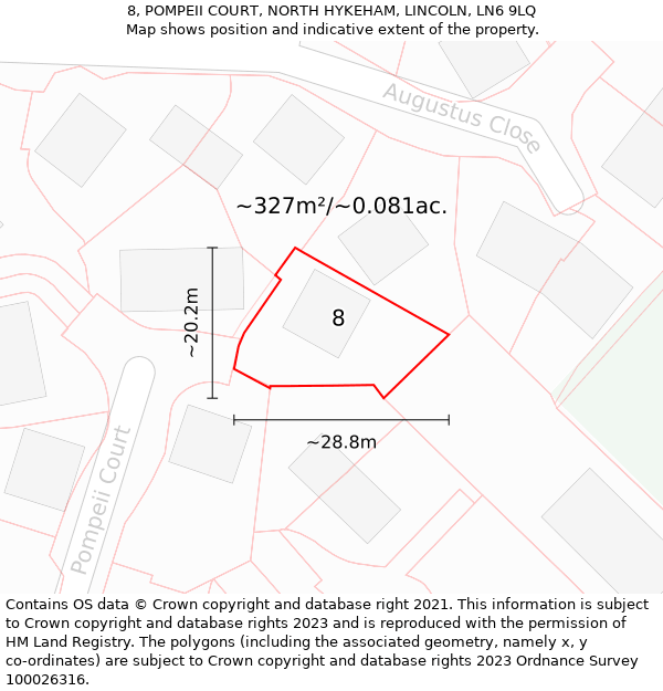 8, POMPEII COURT, NORTH HYKEHAM, LINCOLN, LN6 9LQ: Plot and title map