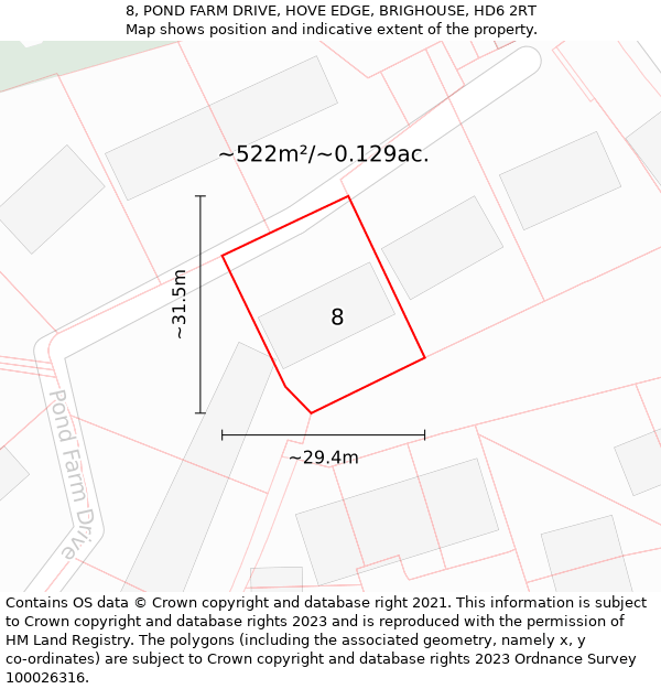 8, POND FARM DRIVE, HOVE EDGE, BRIGHOUSE, HD6 2RT: Plot and title map