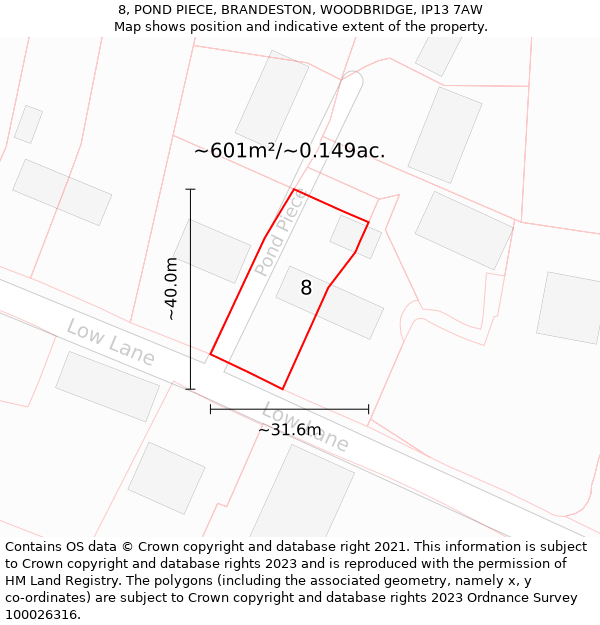 8, POND PIECE, BRANDESTON, WOODBRIDGE, IP13 7AW: Plot and title map