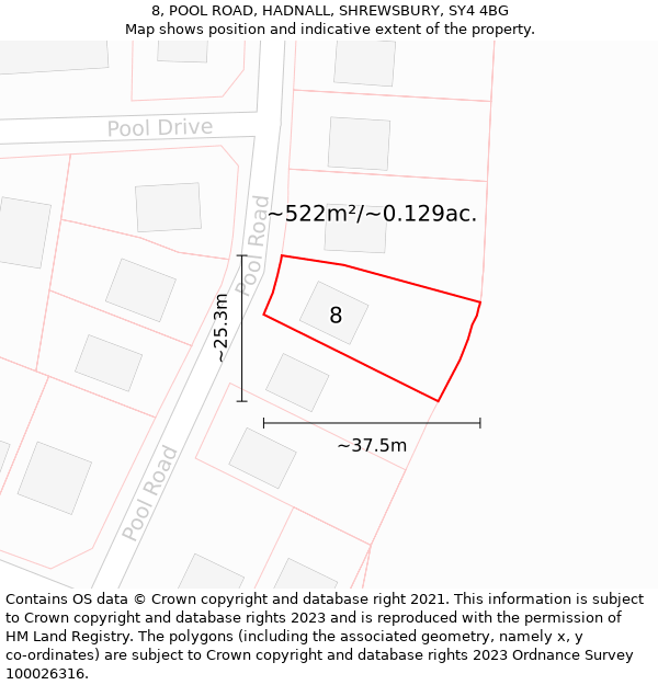 8, POOL ROAD, HADNALL, SHREWSBURY, SY4 4BG: Plot and title map