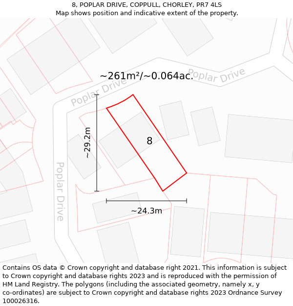 8, POPLAR DRIVE, COPPULL, CHORLEY, PR7 4LS: Plot and title map