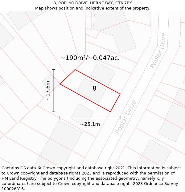 8, POPLAR DRIVE, HERNE BAY, CT6 7PX: Plot and title map