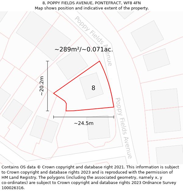 8, POPPY FIELDS AVENUE, PONTEFRACT, WF8 4FN: Plot and title map