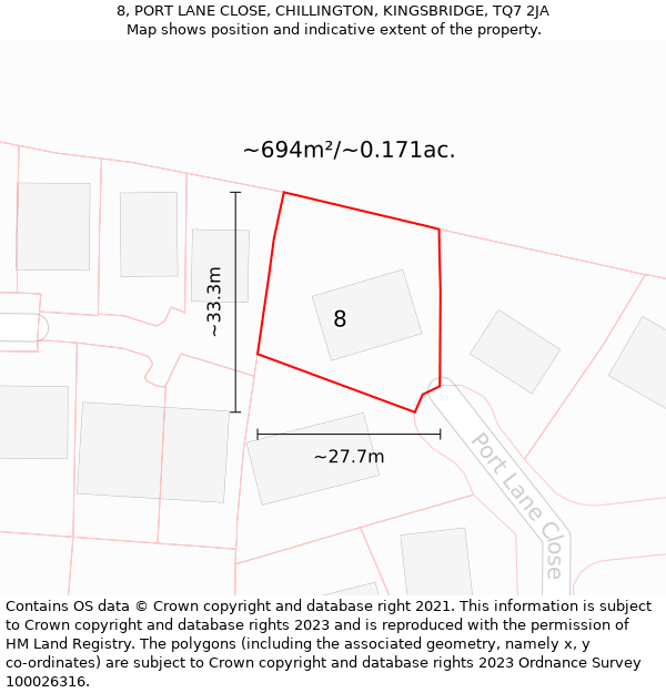 8, PORT LANE CLOSE, CHILLINGTON, KINGSBRIDGE, TQ7 2JA: Plot and title map