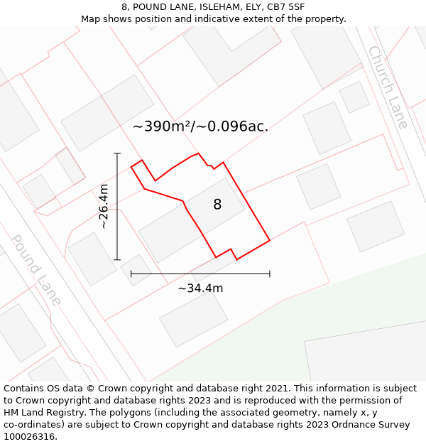 8, POUND LANE, ISLEHAM, ELY, CB7 5SF: Plot and title map