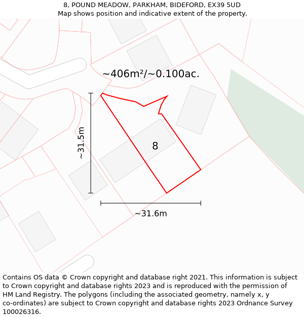 8, POUND MEADOW, PARKHAM, BIDEFORD, EX39 5UD: Plot and title map