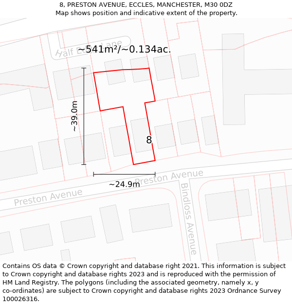 8, PRESTON AVENUE, ECCLES, MANCHESTER, M30 0DZ: Plot and title map