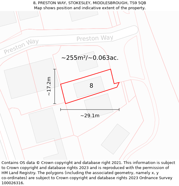 8, PRESTON WAY, STOKESLEY, MIDDLESBROUGH, TS9 5QB: Plot and title map